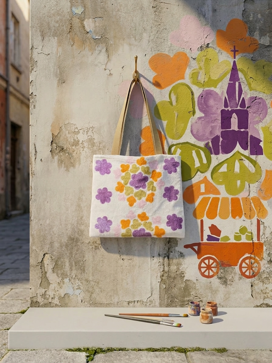 Tote bag handmade en éponge vintage Bourdaines par From Mamie With Love vue 1