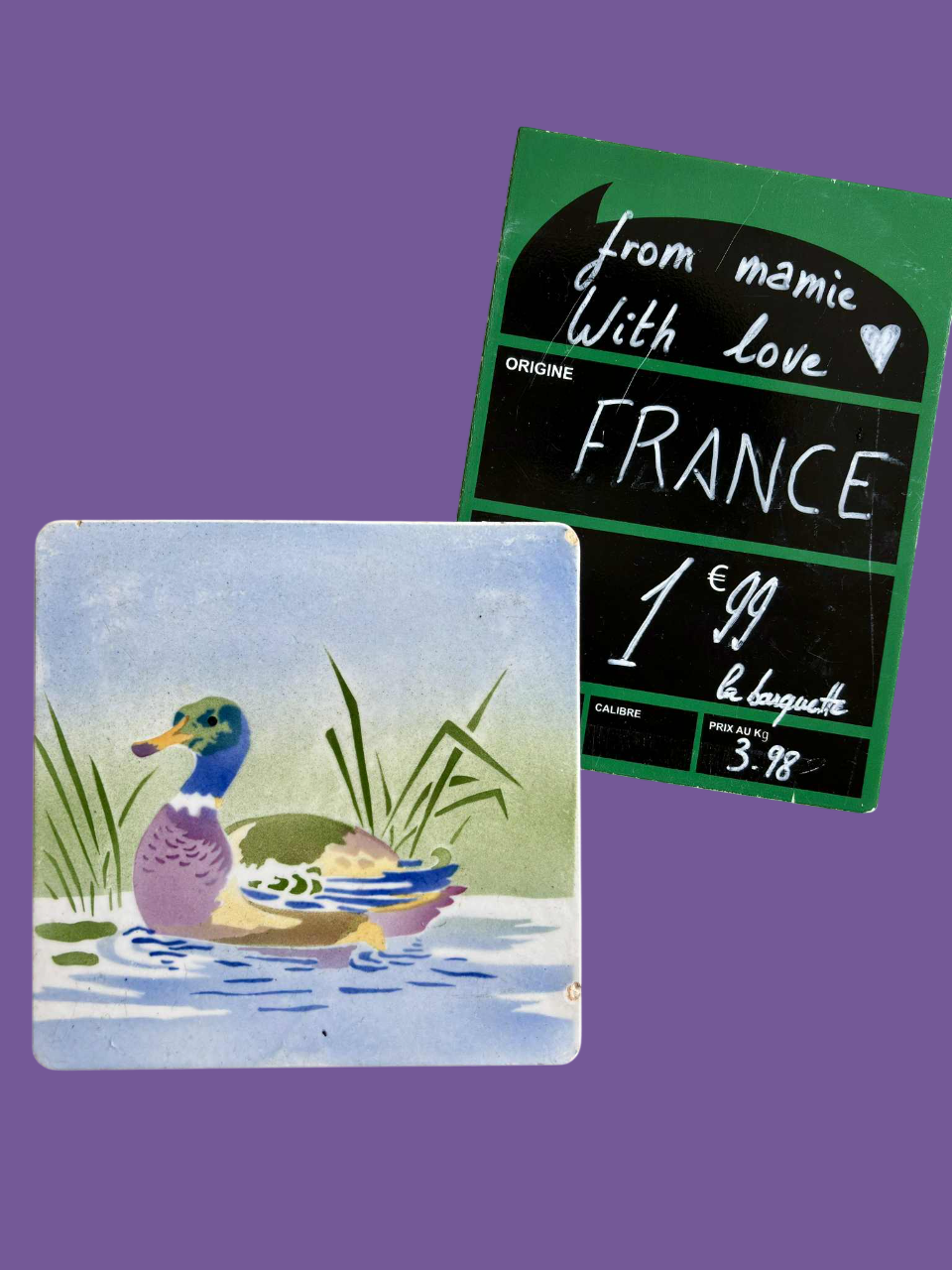 Dessous de plat en céramique vintage Boch décor canard colvert vue 1