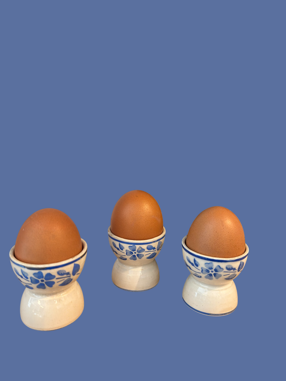 Trio de coquetiers diabolo vintage décor fleur bleue vue 1