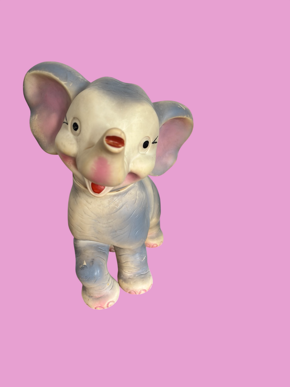 Grand jouet vintage éléphant gris en plastique souple vue 1