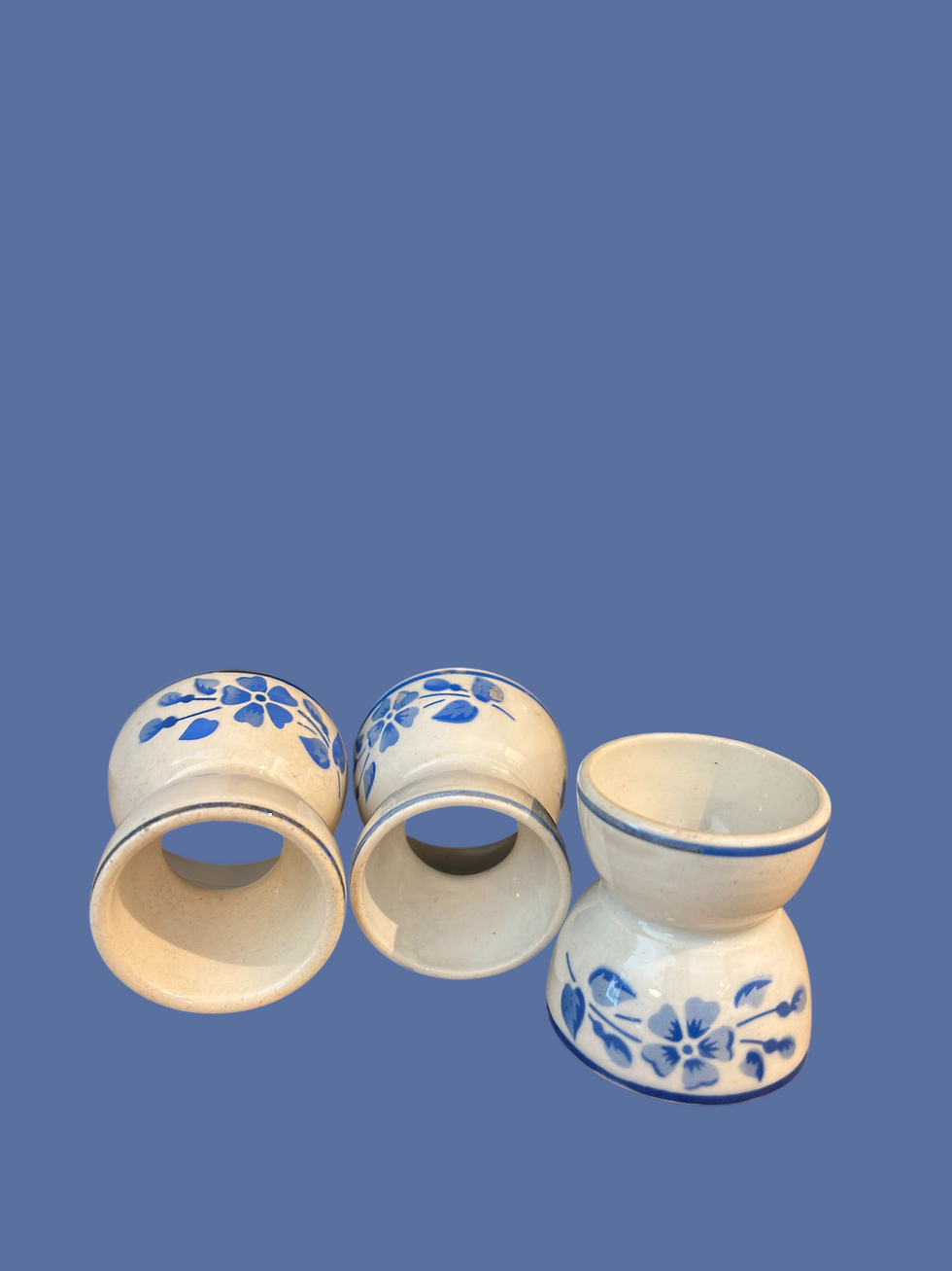 Miniature : Trio de coquetiers diabolo vintage décor fleur bleue vue 2
