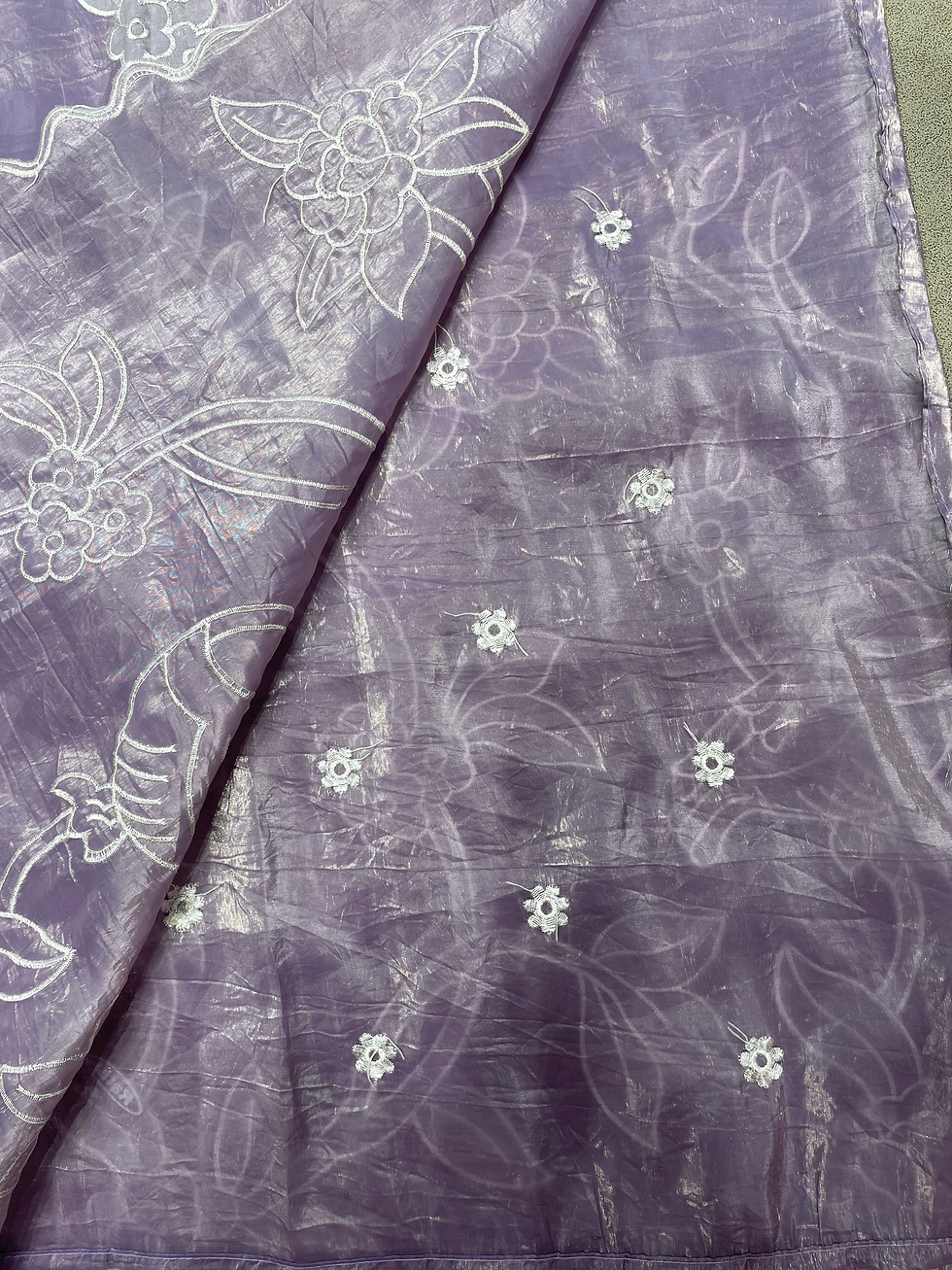 Thumbnail: Light Lavender Organza all over applique work desigm