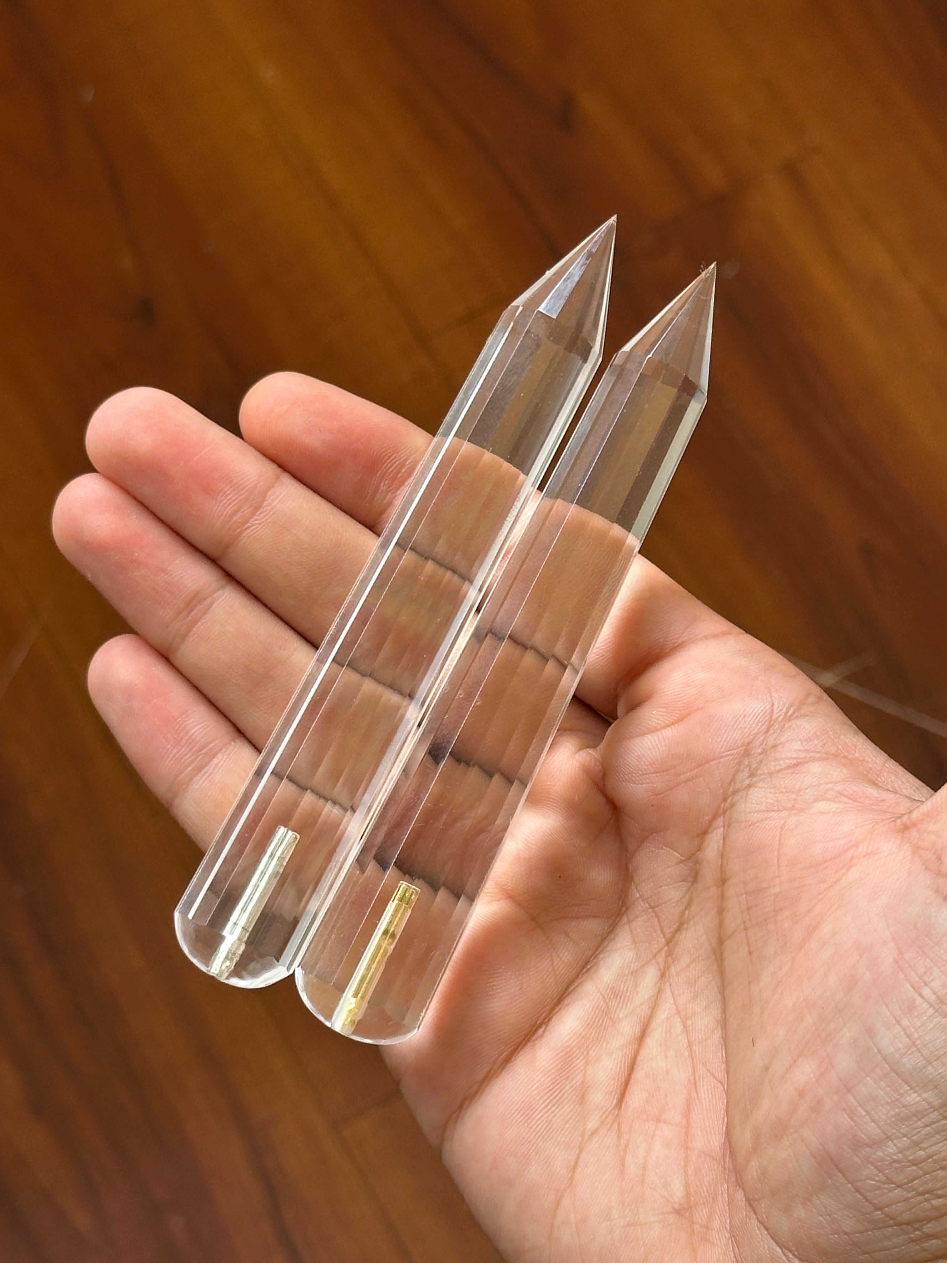 Faceted Clear Quartz Wand with Gold/Silver