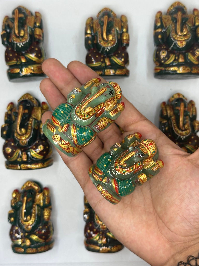 Green Aventurine Painted Ganesha