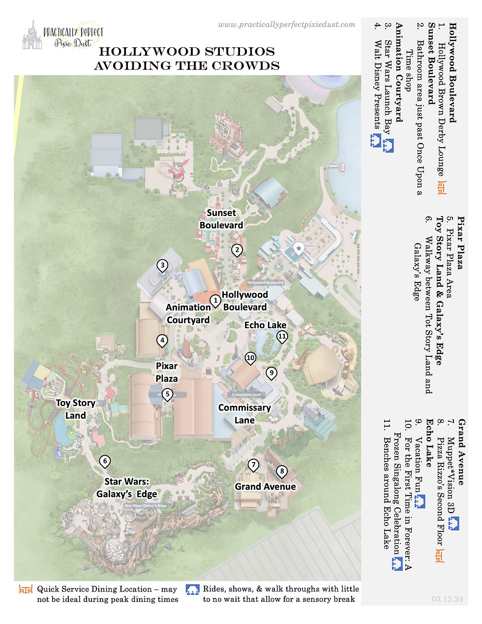 Hollywood Studios Avoiding Crowds Map