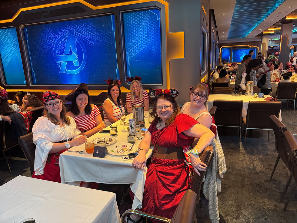 Dinner with friends on a girls trip on Disney Castaway Cay