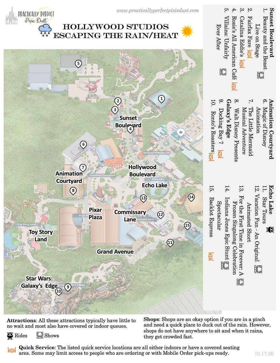 Beat the Rain or Heat at Hollywood Studios map