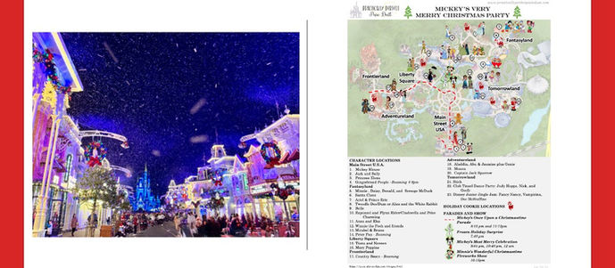 Hero image of Mickey’s Very Merry Christmas Party 2025 featuring custom map preview with character, cookie, and entertainment locations.
