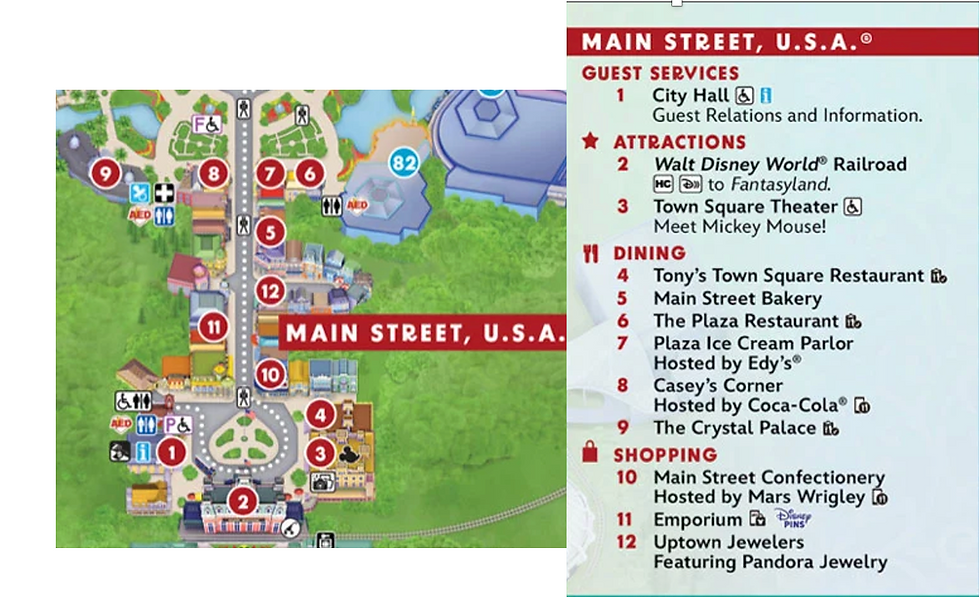 Main Street U.S.A. Map for the Magic Kingdom in Walt Disney World 2026