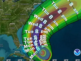 Hurricane Erin's projected path - photo credit NOAA