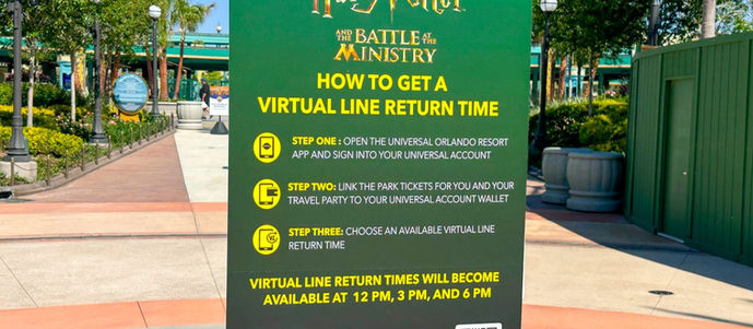 Sign for How to Get a Virtual Line Return Time at Epic Universe