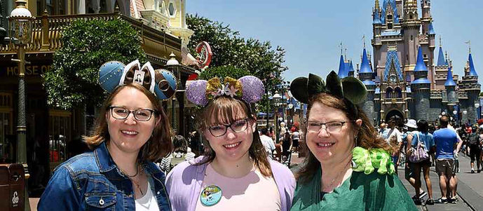 Bren, Lyn, and Kim on Main Street USA at the Magic Kingdom