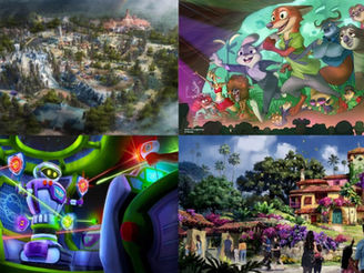 4 Disney Concept art images for upcoming new attractions or lands at Walt Disney World