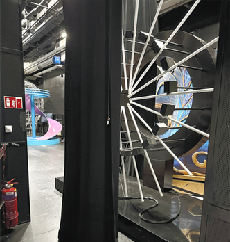 "Garage" - back stage area where the props are stored. 