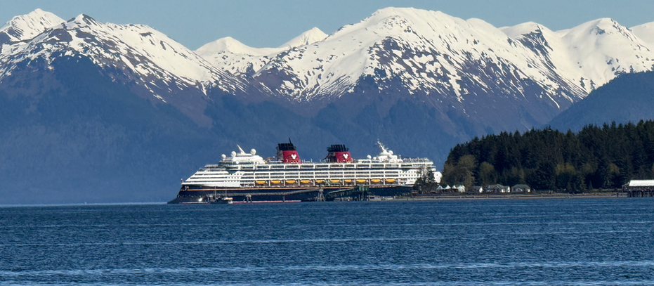 Disney Magic at port in Icy Straight Point, Alaska 