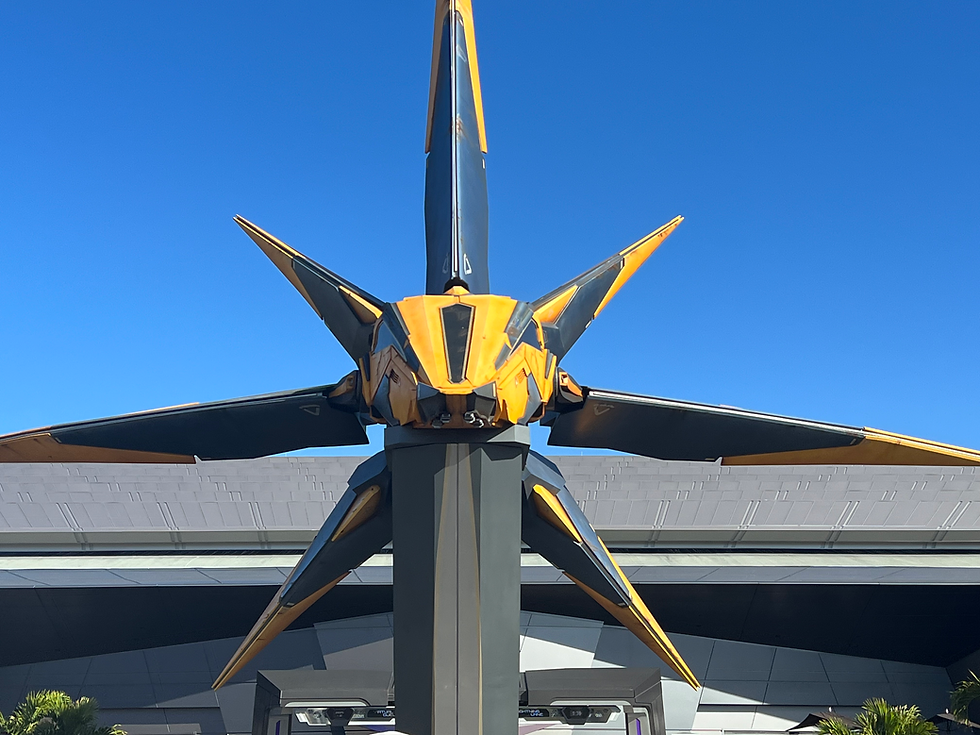 Guardians of the Galaxy Yellow Starflighter outside of the ride in EPCOT