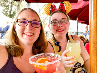 Kim and Lyn enjoy drinks outside at the Brown Derby lounge