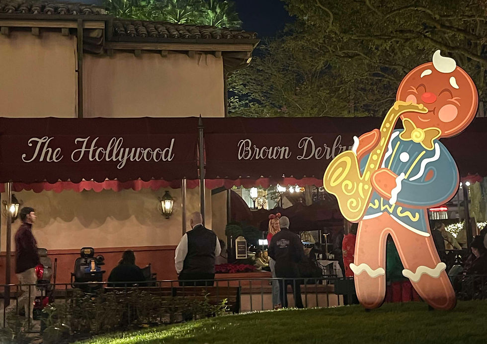 Ollie the Gingerbread Man decoration at Jollywood Nights