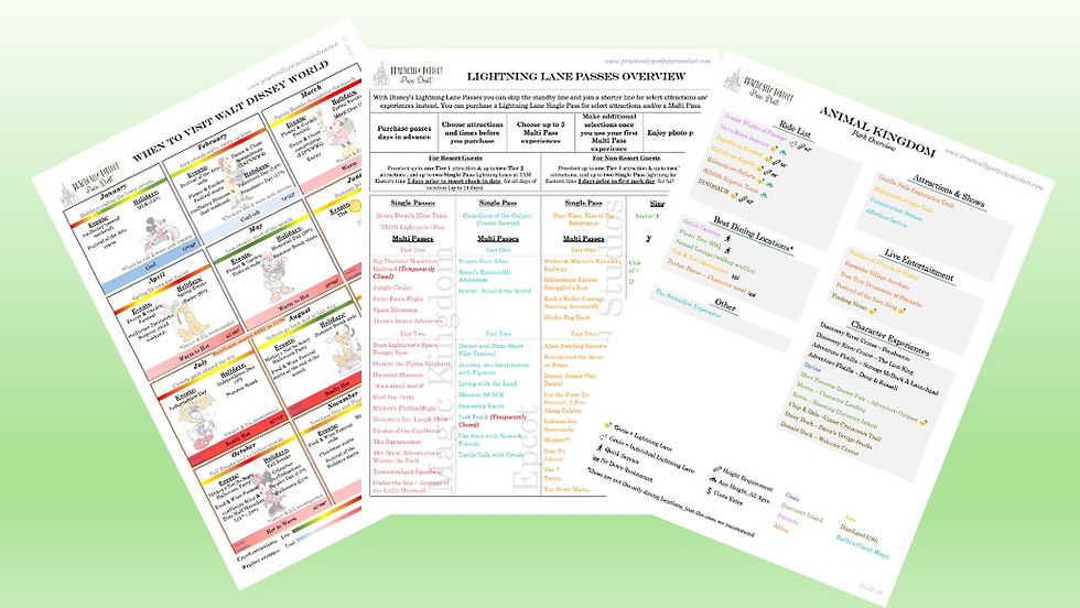 Walt Disney World Planning Cheat Sheets