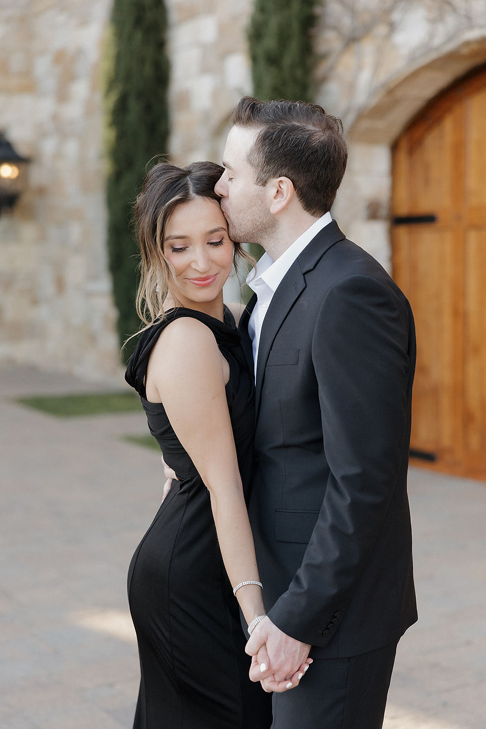 Romantic engagement photos in Malibu Hills vineyard estate Rocky Oak Estates