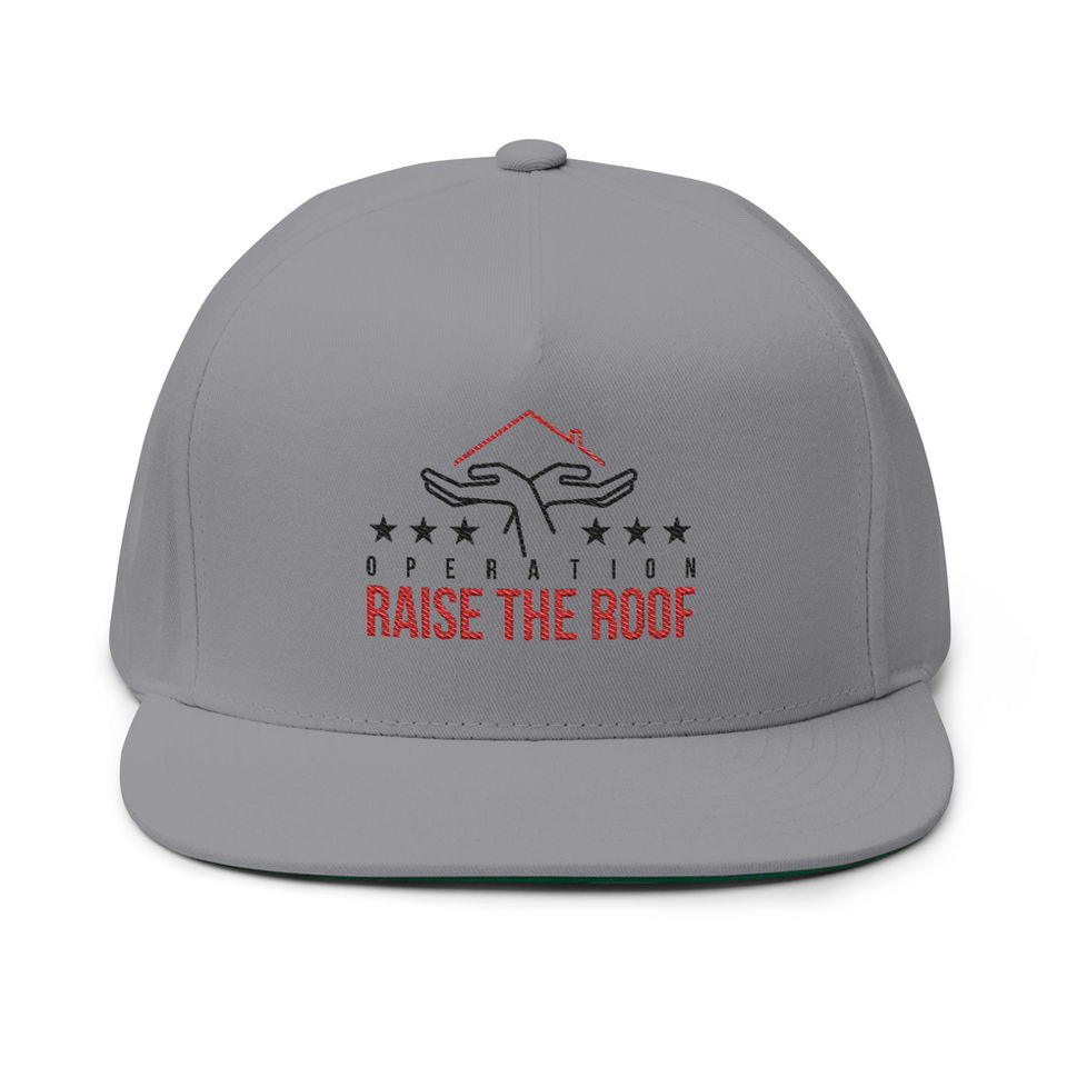 Gray hat with 'Raise The Roof' and logo, Vintage Cap, Op Raise The Roof.