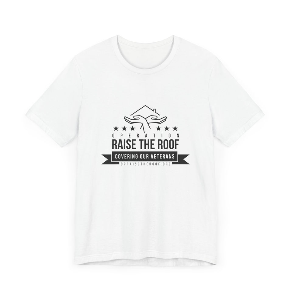 White t-shirt with "Raise the Roof" graphic, Op Raise The Roof.