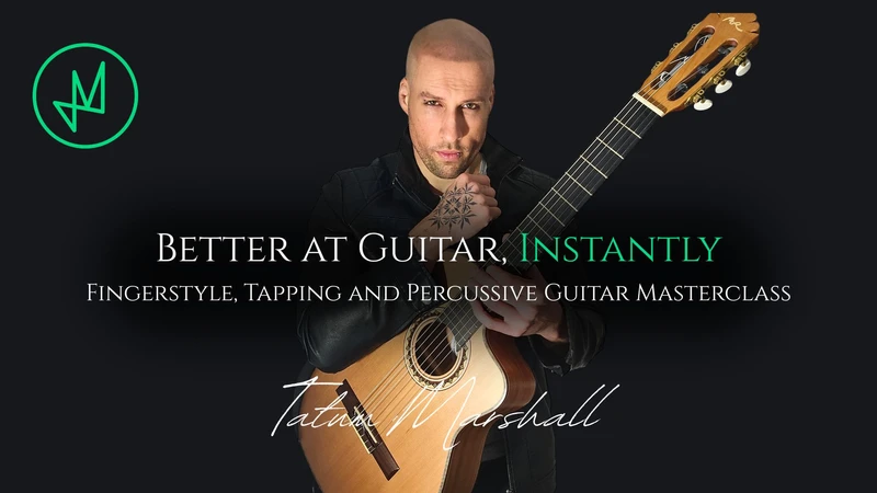 Tatum Marshall with guitar for his fingerstyle guitar course online artwork