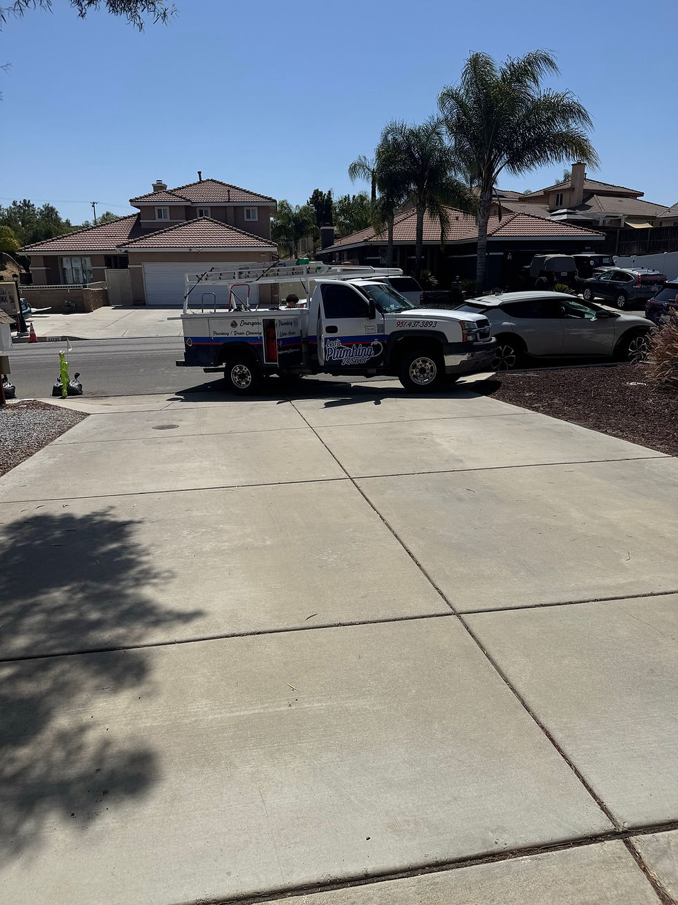 Leo's Plumbing 24 seven service truck parked in a Murrieta driveway for a plumber near me service call.