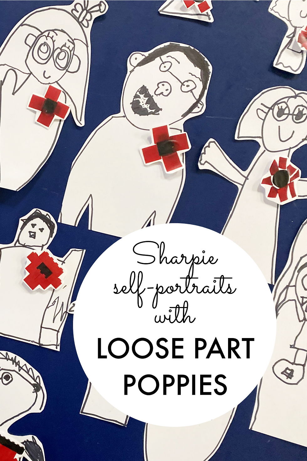 Sharpie Self-Portraits with Loose Part Poppies