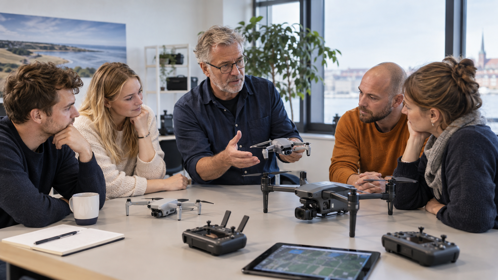 Undervisning i valg af dronekursus med forskellige droner og fjernbetjeninger