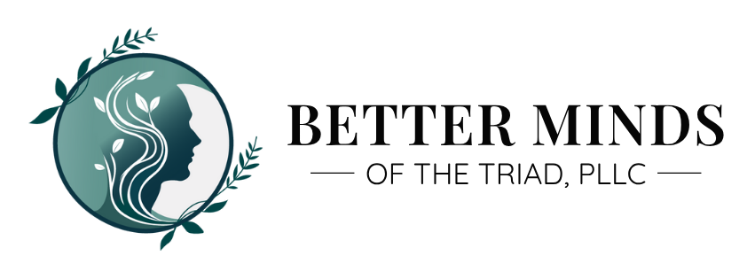 Better Minds of the Triad horizontal logo with teal circle and face silhouette.