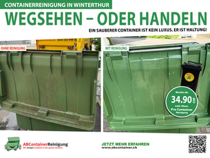 ABContainer reinigt Container in Winterthur und Umgebung – hygienisch, geruchsfrei & direkt vor Ort. 2-Rad ab CHF 34.90. Jetzt Termin sichern!