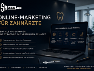 Illustration einer modernen Marketingstrategie für Zahnarztpraxen. Das Bild steht für professionelles Online-Marketing, digitale Präsenz, Vertrauen, Suchmaschinenoptimierung und nachhaltige Patientengewinnung durch MSM365.