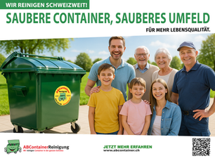Containerreinigung Schweiz, Container sauber, Containerreinigung vor Ort, hygienische Container, Maden Container, Containerreinigung Gemeinde, Containerreinigung Hauswart, ABContainer