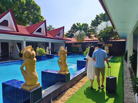 Couple arriving at Carpe Diem Villas & Resort just 10 minutes from Puerto Princesa International Airport.