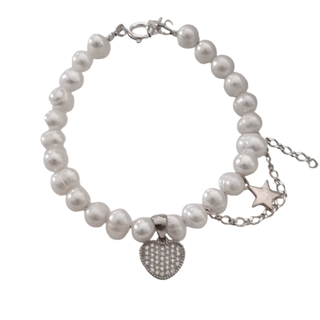 צמיד פנינים . צמיד לב . צמיד כוכב ים