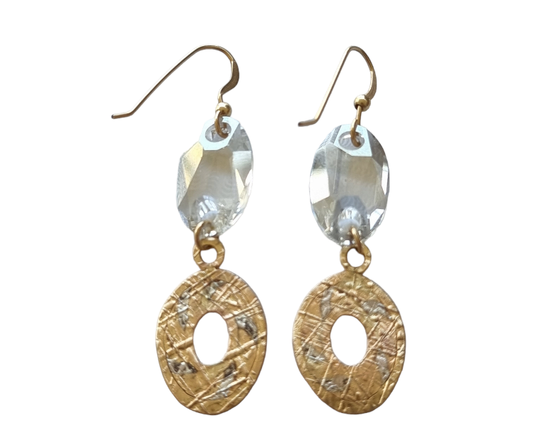 עגילי זהב ארוכים עם קריסטל