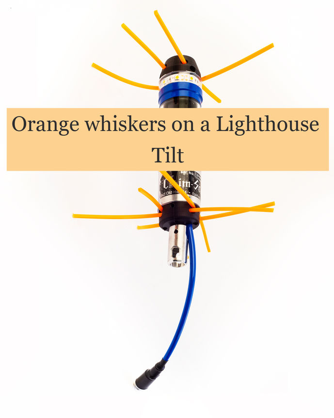 Orange whiskers on a Lighthouse Tilt, technical device, white background, close-up.