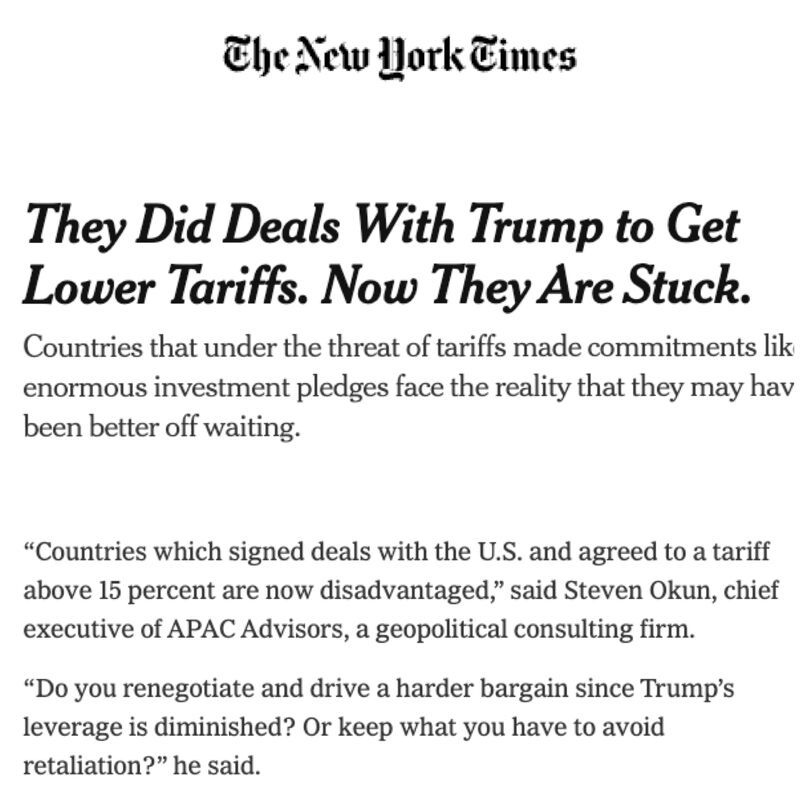 The New York Times: Trump’s Supreme Court Loss Hits Hard on Countries Which Signed Deals