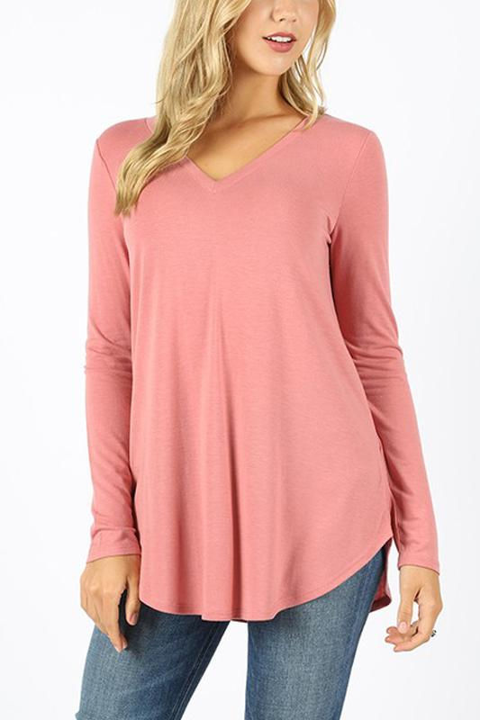 Thumbnail: Premium Long Sleeve V-Neck Round Hem Top