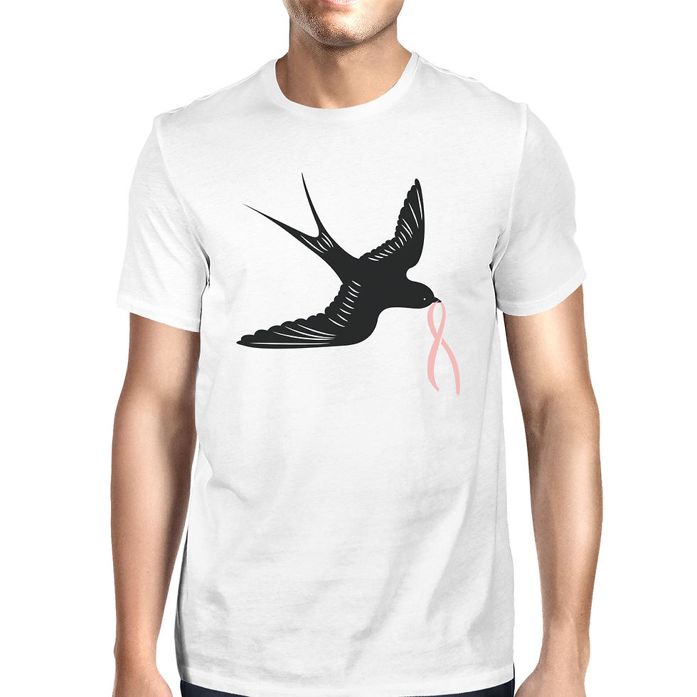 Thumbnail: Pink Ribbon and Swallows Birds Mens Shirt