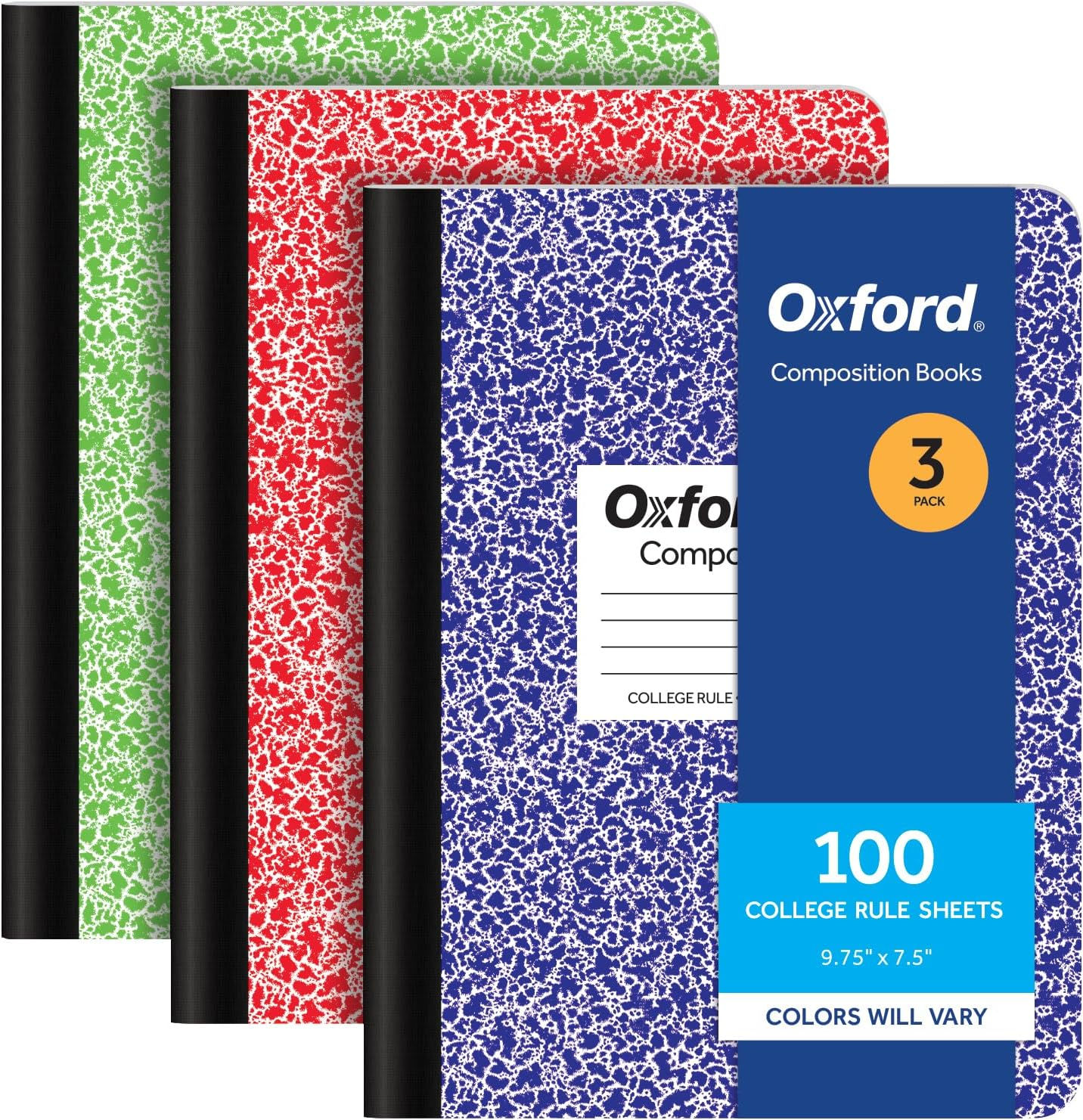 Oxford Composition Notebooks, 3 Pack, Cover Colors Vary, College Ruled Paper, 9