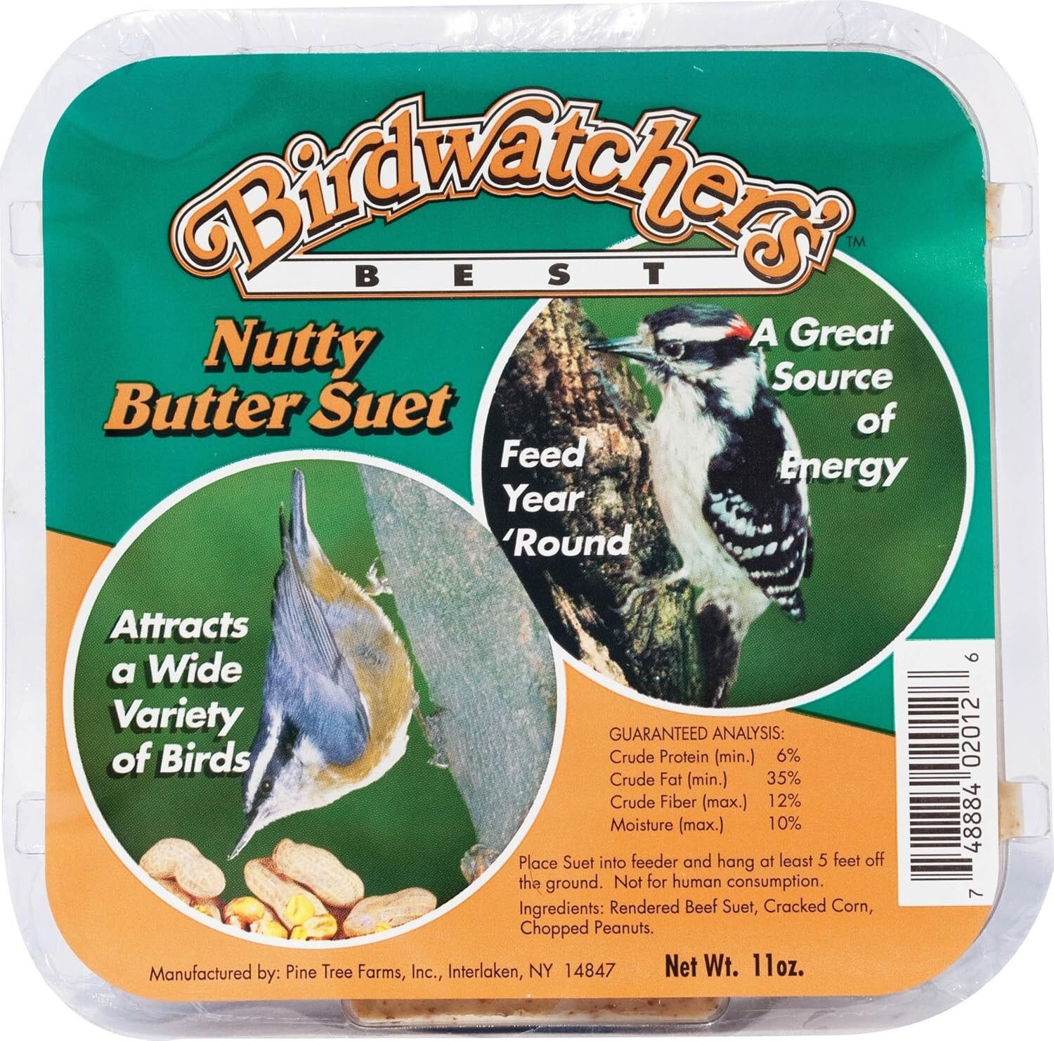 Pine Tree Farms Birdwatchers Best Nutty Butter Wild Bird Suet 11 oz