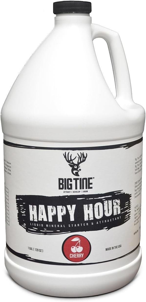 Big Tine Happy Hour Liquid Mineral Attractant Cherry 1 Gallon front of bottle