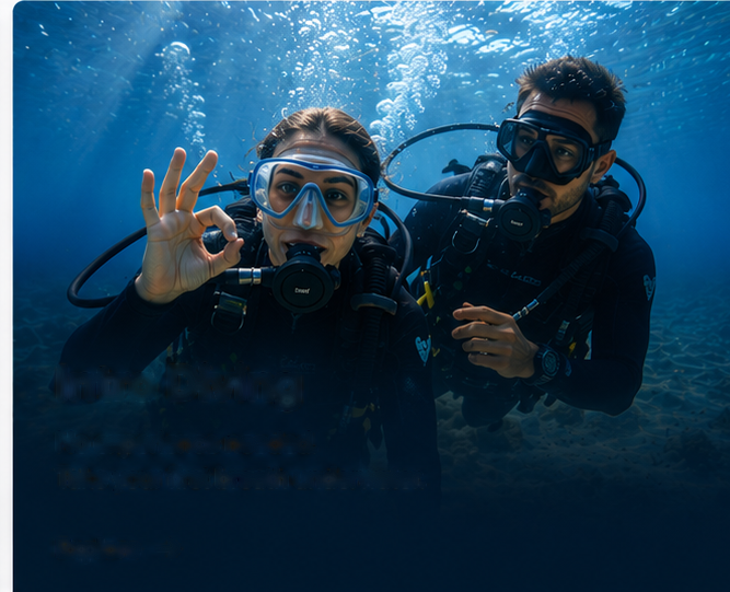 First-time diver exploring the Red Sea with an instructor