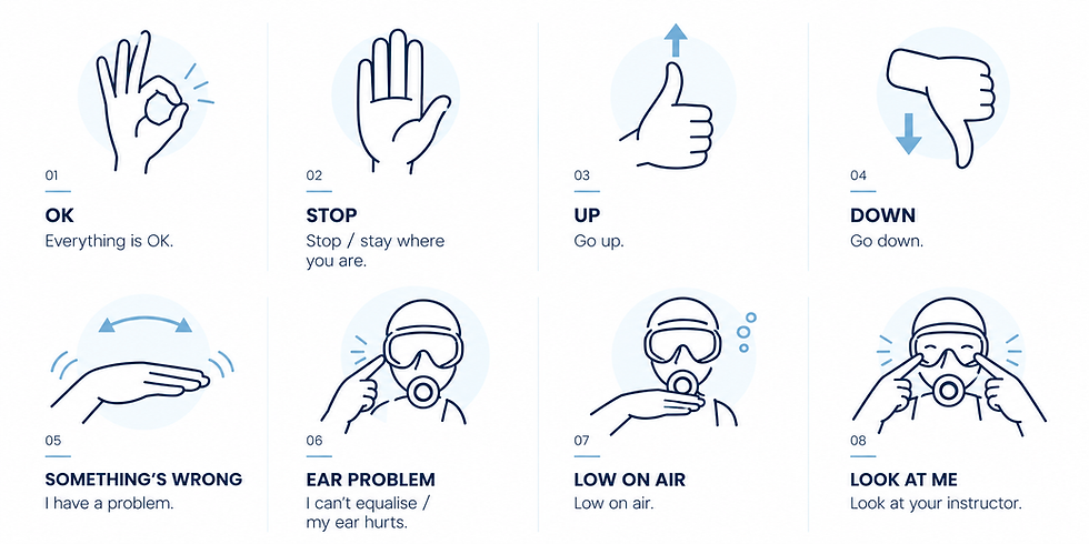 Basic scuba diving hand signals for first-time divers