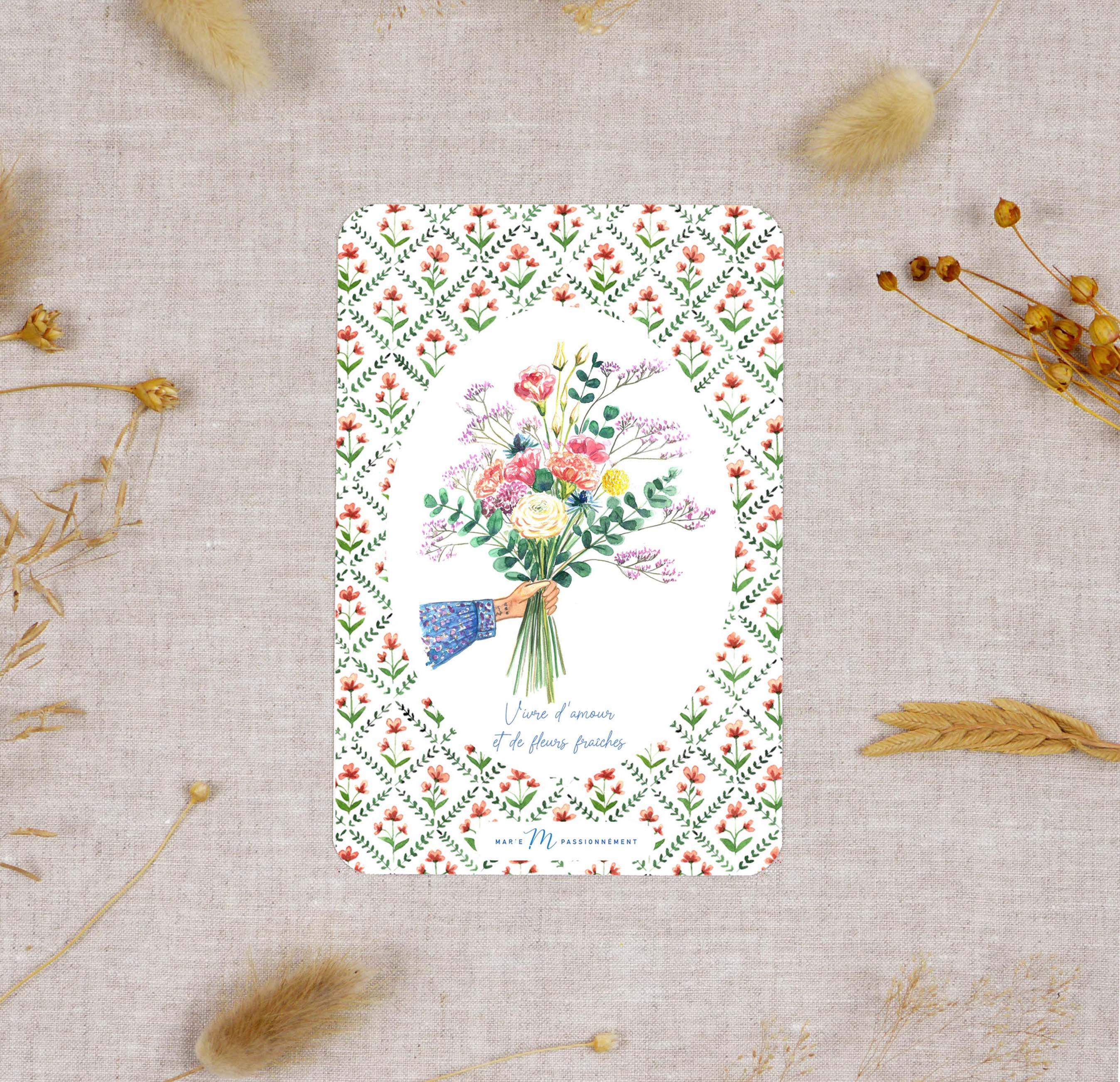 Carte vivre d'amour et de fleurs fraiches