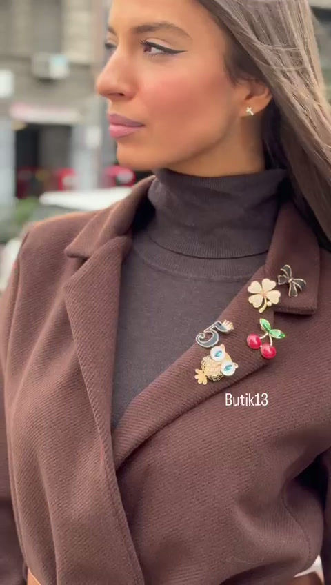 Braon sako sa brosevima