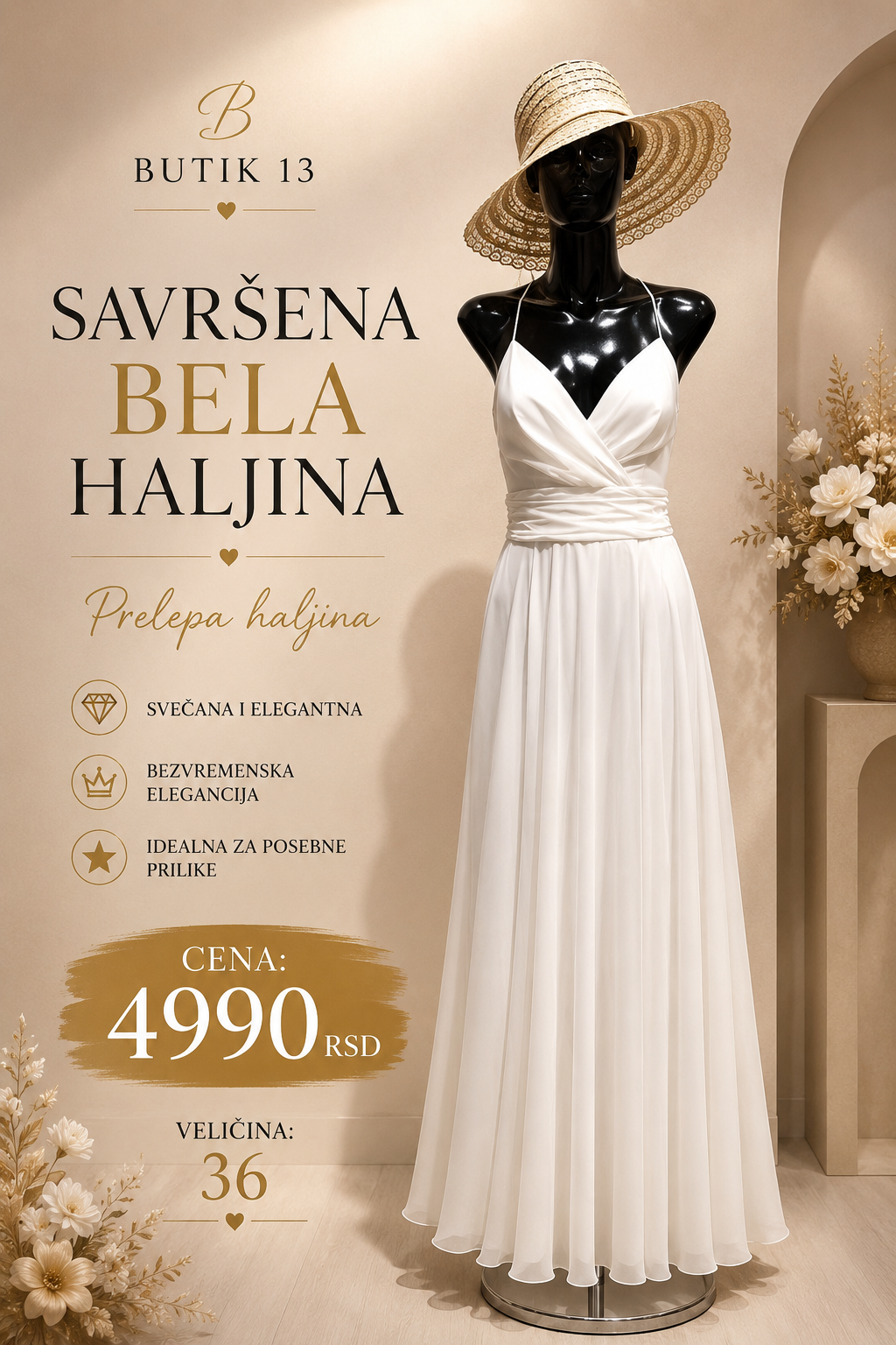 Bela duga haljina 38