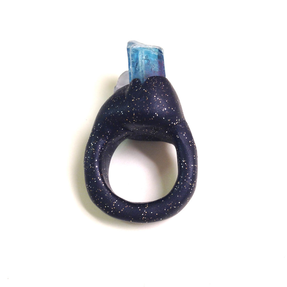 Thumbnail: Blaine Blue + Black Polymer Clay Cocktail Ring